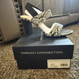 French Connection Black and Cream Snake Pattern Heels
